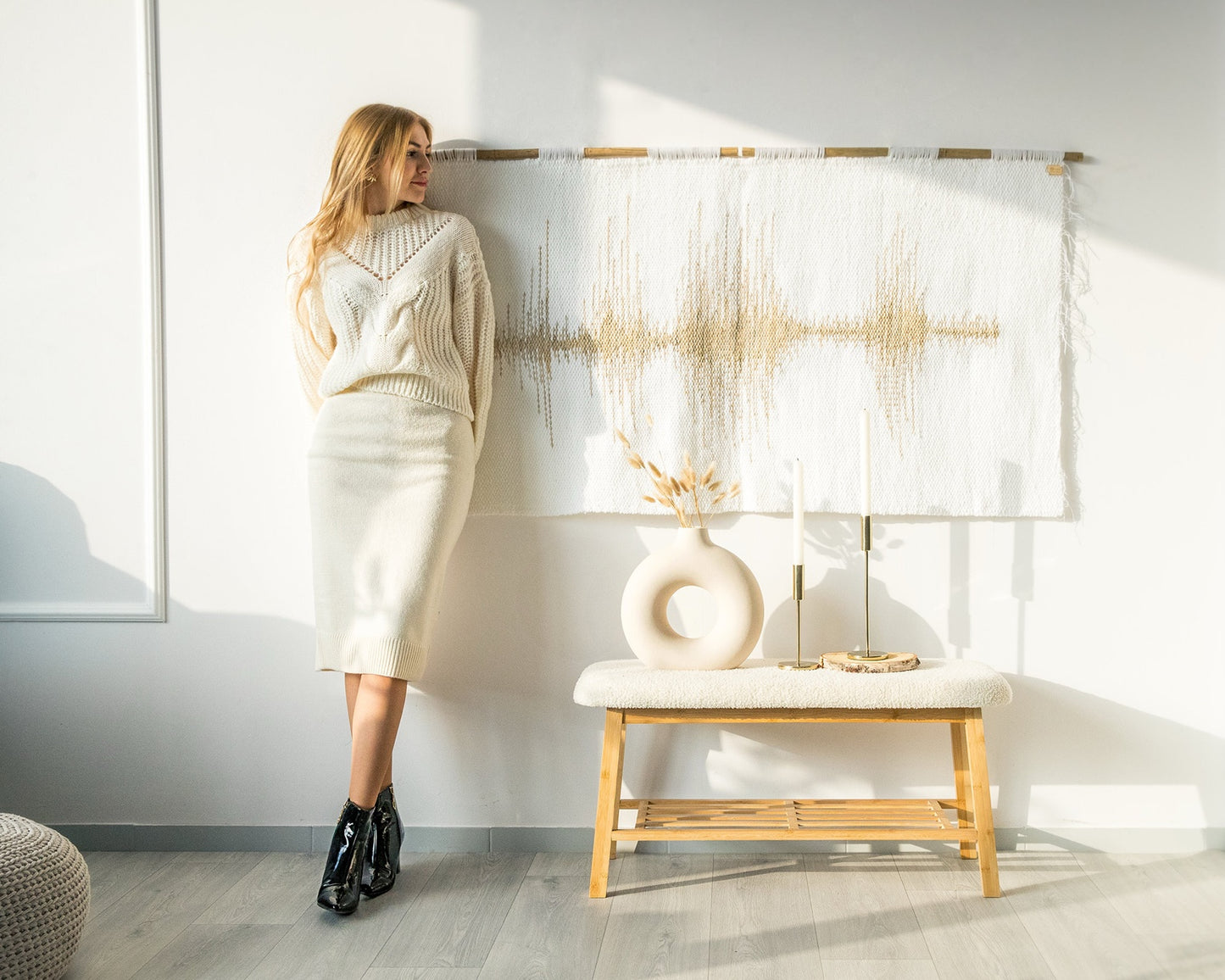 Tekstylna wisząca muzyka - tkanie gobelinów Wystrój domu - Makramee Wall Art - tkanie ścian - Muzyczna dekoracja wnętrz - tkane ściany wiszące