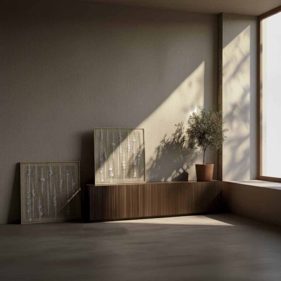 Olit - Minimalist Framed Wall Tapestry - Natural Wool and Wood Art