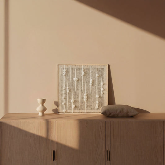 Olit - Minimalist Framed Wall Tapestry - Natural Wool and Wood Art