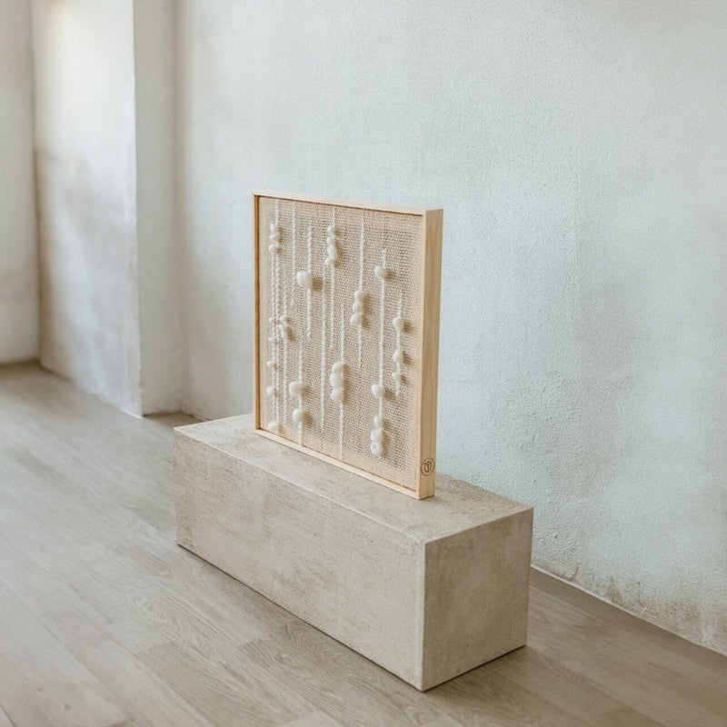 Olit - Minimalist Framed Wall Tapestry - Natural Wool and Wood Art