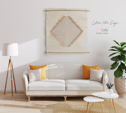 gobelin z wełny laine, wiszący gobelin dziewiarski, wiszące na ścianie przędzy barwionej zanurzeniowo, ramy ścienne w sypialni, großer makramee wandbehang